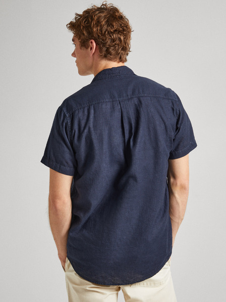 Pepe Jeans Tmavě modrá pánská lněná košile s krátkým rukávem Pepe Jeans