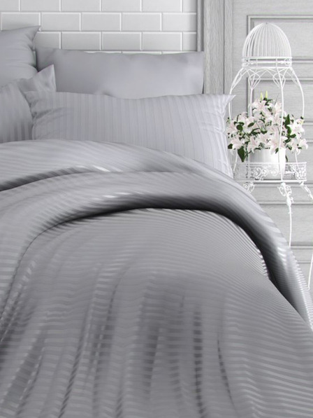 Kvalitex Francouzské saténové prodloužené povlečení s proužkem 1+2, 240x220, 70x90cm SVĚTLE ŠEDÉ