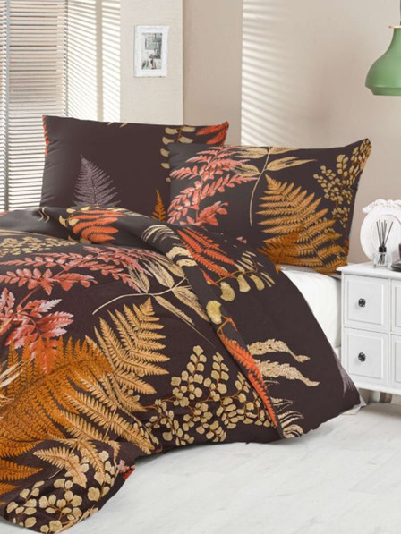 Kvalitex Saténové francouzské povlečení Luxury Collection 1+2, 240x200, 70x90cm Kapradí hnědé Kvalitex