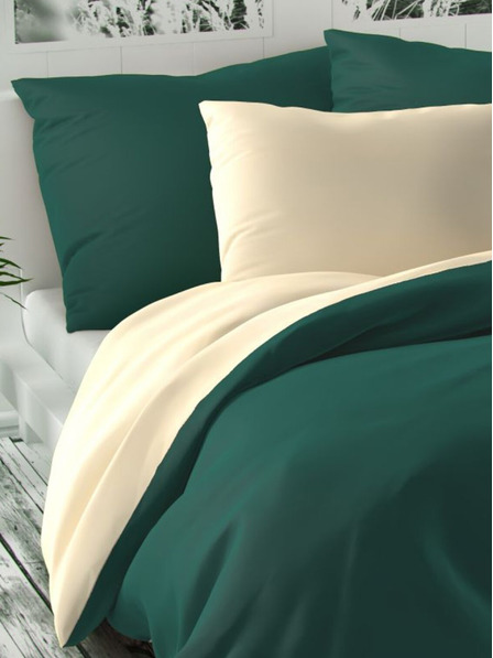 Kvalitex Saténové francouzské prodloužené povlečení LUXURY COLLECTION 1+2, 240x220, 70x90cm tmavě zelené / smetanové