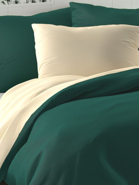 Kvalitex Saténové prodloužené povlečení LUXURY COLLECTION 140x220, 70x90cm tmavě zelené / smetanové