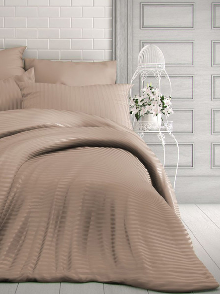 Kvalitex Francouzské saténové povlečení s proužkem 1+2, 240x200, 70x90cm béžové Kvalitex