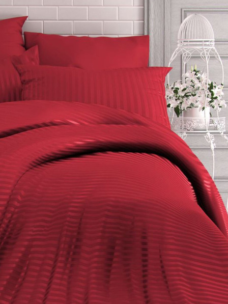 Kvalitex Saténové prodloužené povlečení s proužkem 140x220, 70x90cm ČERVENÉ