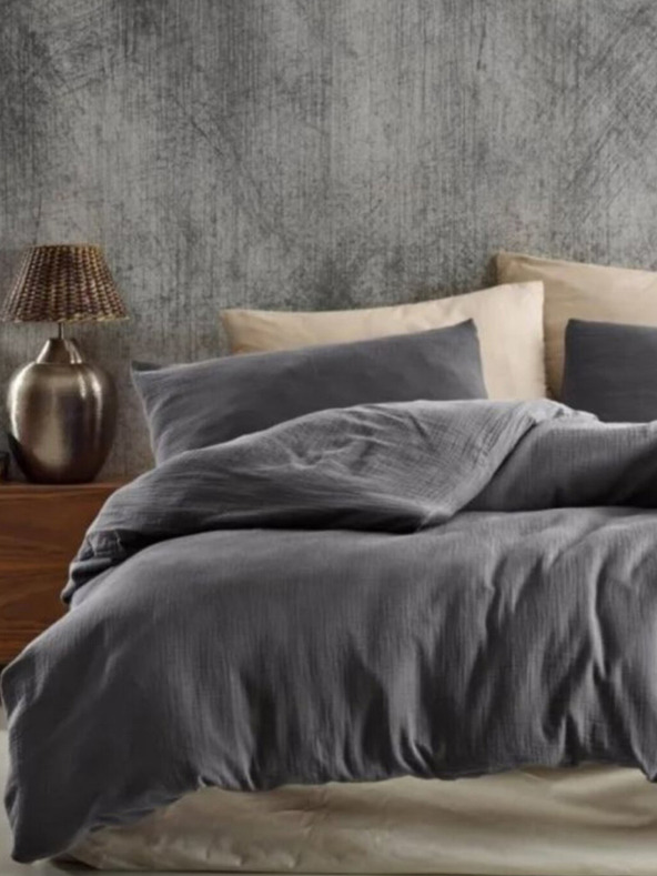Kvalitex Mušelínové povlečení 140x200, 70x90cm tmavě šedé Kvalitex