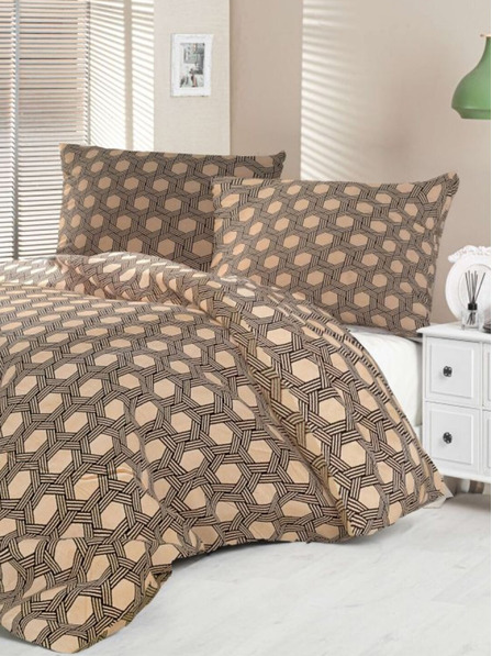 Kvalitex Saténové francouzské povlečení Luxury Collection 1+2, 200x200, 70x90cm Carero béžové Kvalitex
