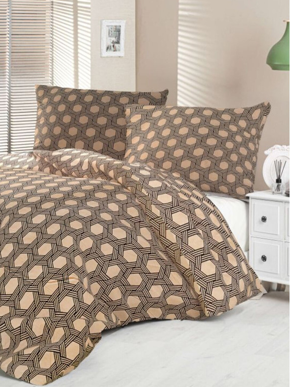 Kvalitex Saténové francouzské povlečení Luxury Collection 1+2, 200x200, 70x90cm Carero béžové Kvalitex