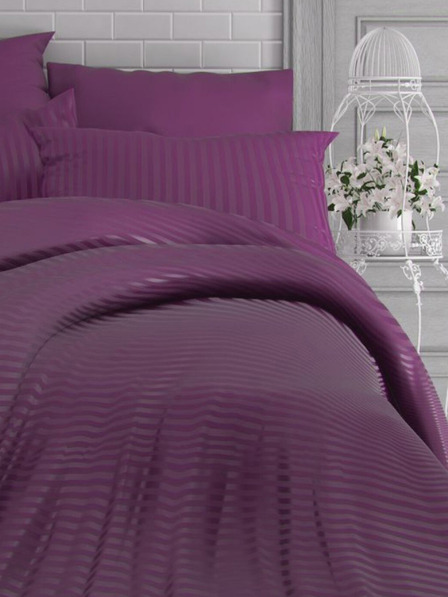 Kvalitex Ložní saténové povlečení s proužkem 140x200, 70x90cm PURPUROVÉ