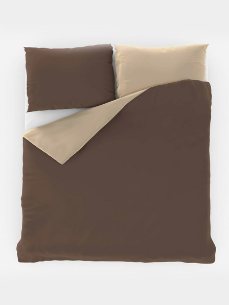 Kvalitex Saténové francouzské prodloužené povlečení LUXURY COLLECTION 1+2, 240x220, 70x90cm tmavě hnědé / béžové