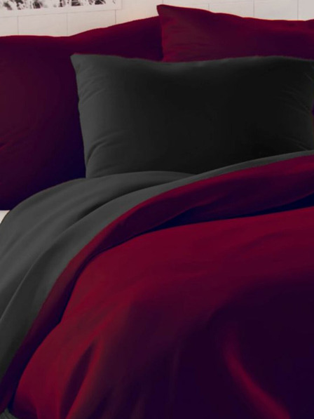 Kvalitex Saténové francouzské povlečení LUXURY COLLECTION 1+2, 240x200, 70x90cm vínové / černé Kvalitex