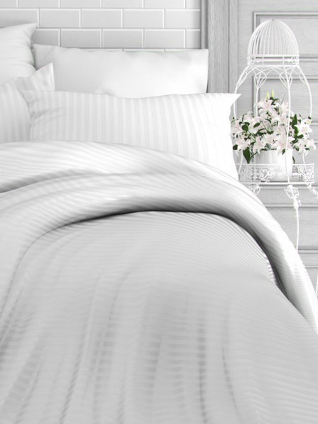 Kvalitex Saténové prodloužené povlečení s proužkem 140x220, 70x90cm BÍLÉ