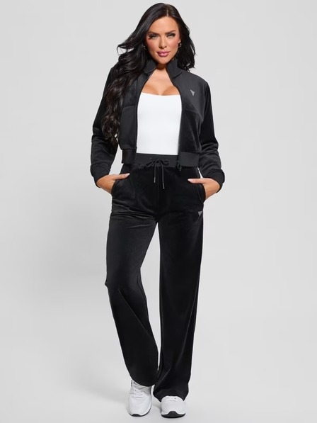 Guess Jeans Dámské černé sametové rovné kalhoty Guess jeans