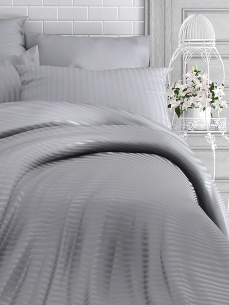 Kvalitex Saténové prodloužené povlečení s proužkem 140x220, 70x90cm SVĚTLE ŠEDÉ