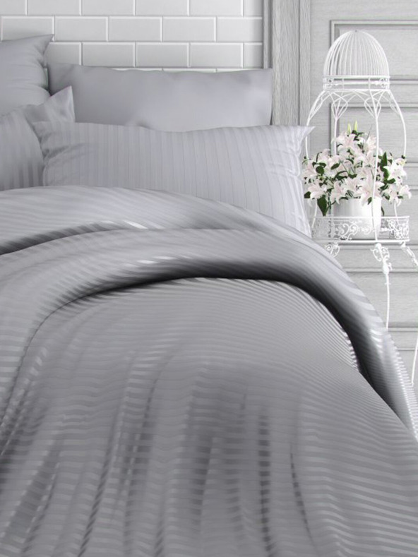 Kvalitex Francouzské saténové prodloužené povlečení s proužkem 1+2, 240x220, 70x90cm SVĚTLE ŠEDÉ