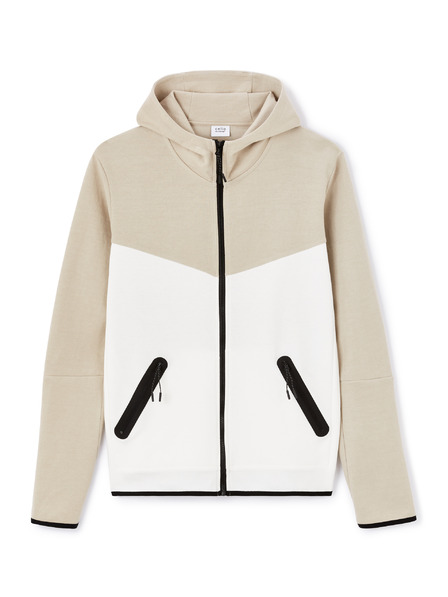 Celio Béžová pánská mikina na zip s kapucí Celio Lenewyoke