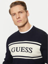 Guess Jeans Pánsky tmavomodrý sveter s pruhom Guess jeans