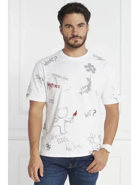Guess Jeans Pánske biele tričko s potlačou Guess Art Print