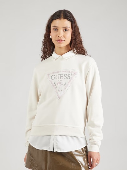 Guess Jeans Dámska krémová mikina Python big triangle logo Guess jeans