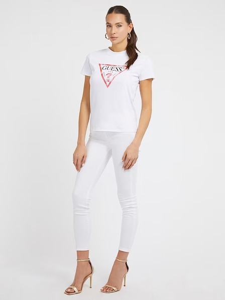 Guess Jeans Dámske biele tričko big triangle logo G011 Guess jeans