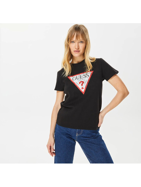 Guess Jeans Dámske čierne tričko big triangle logo Guess jeans