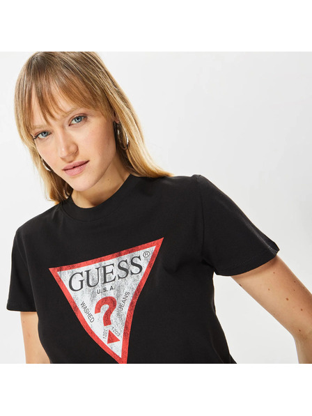 Guess Jeans Dámske čierne tričko big triangle logo Guess jeans