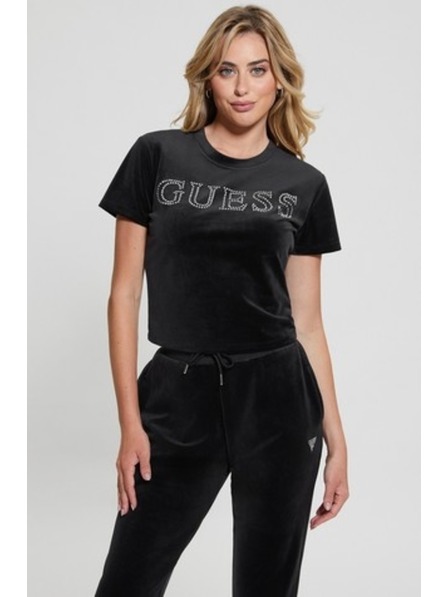 Guess Jeans Dámske čierne tričko Velvet logo Guess jeans