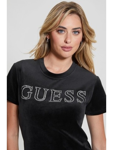 Guess Jeans Dámske čierne tričko Velvet logo Guess jeans