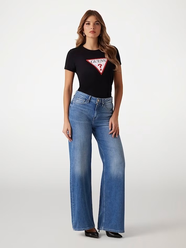 Guess Jeans Dámske čierne tričko big triangle logo jblk Guess jeans