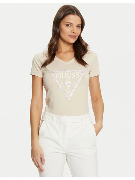 Guess Jeans Dámske béžové tričko triangle big logo Guess jeans