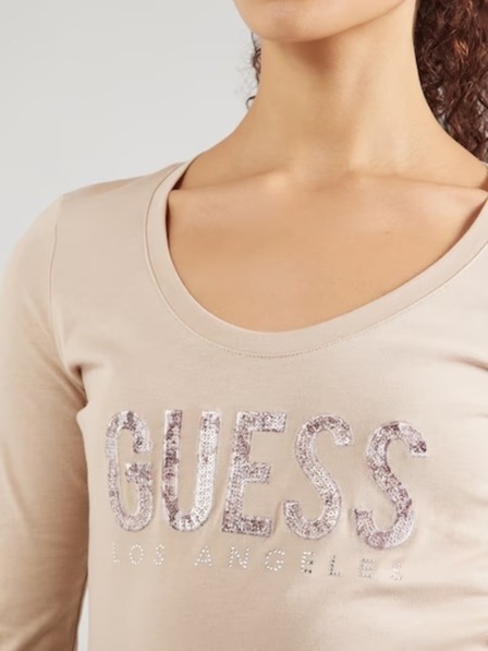 Guess Jeans Dámske béžové tričko Python Guess jeans