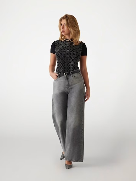 Guess Jeans Dámske čierne tričko s potlačou Guess jeans