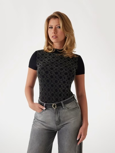 Guess Jeans Dámske čierne tričko s potlačou Guess jeans