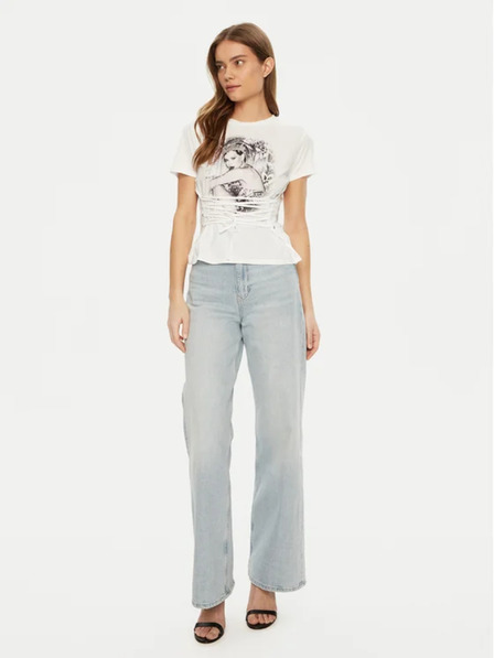 Guess Jeans Dámske biele tričko Eco Duchess s grafickým korzetom Guess jeans