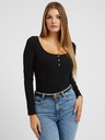 Guess Jeans Dámske čierne tričko s dlhými rukávy a gombíky Guess jeans