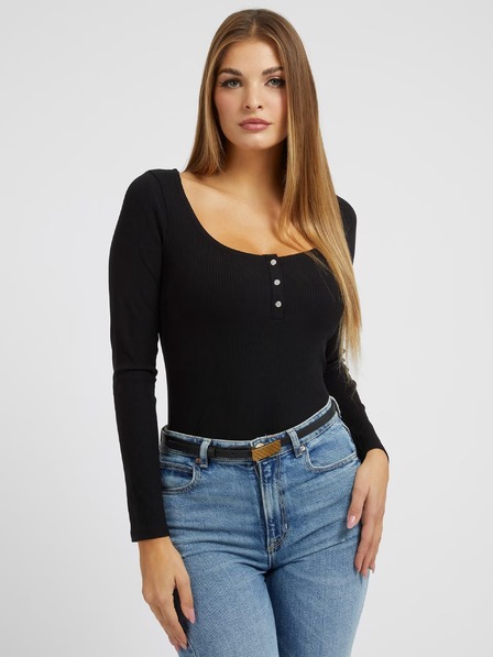 Guess Jeans Dámske čierne tričko s dlhými rukávy a gombíky Guess jeans
