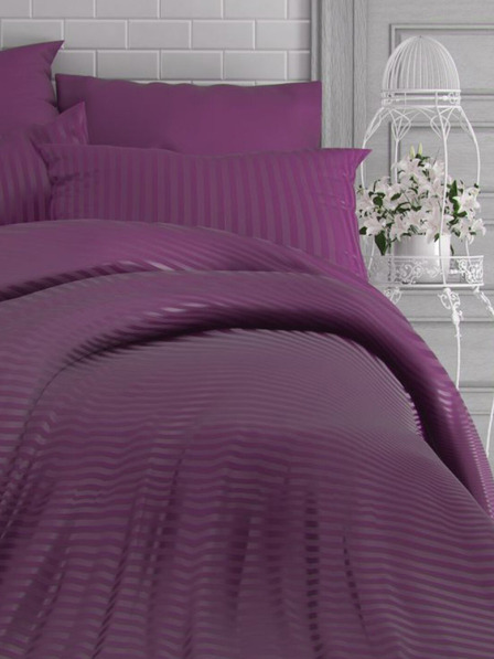 Kvalitex Saténové prodloužené povlečení s proužkem 140x220, 70x90cm PURPUROVÉ