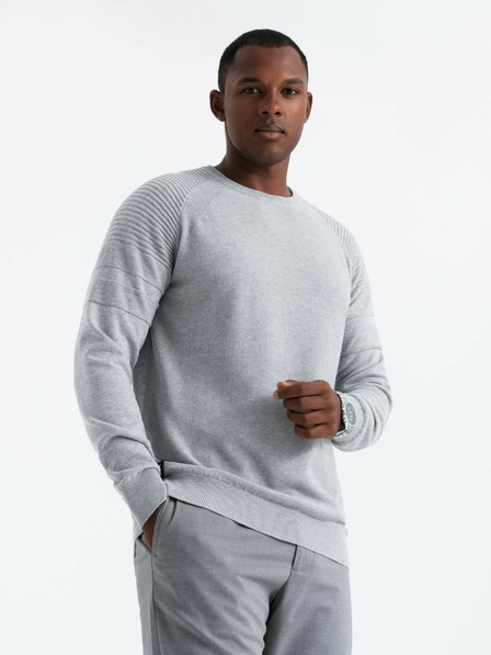 Ombre Clothing Pánský raglánový svetr s žebrovanými rukávy šedý melír Ombre Clothing