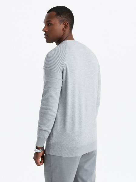 Ombre Clothing Pánský raglánový svetr s žebrovanými rukávy šedý melír Ombre Clothing