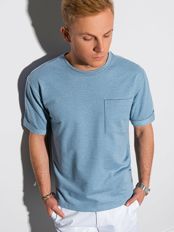 Ombre Clothing Modré pánské tričko s kapsou Ombre Clothing S1371
