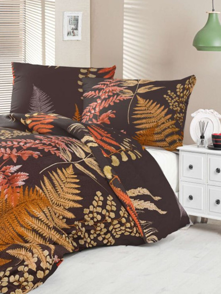 Kvalitex Saténové francouzské povlečení Luxury Collection 1+2, 200x200, 70x90cm Kapradí hnědé Kvalitex