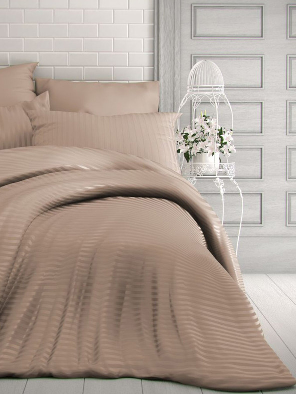 Kvalitex Francouzské saténové povlečení s proužkem 1+2, 200x200, 70x90cm béžové Kvalitex