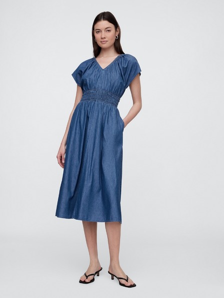 GAP Chambray maxi šaty s kapsami Americana GAP