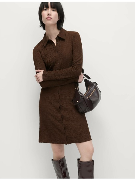 Marks & Spencer Texturované pouzdrové mini šaty s límečkem a zapínáním na knoflíky po celé délce Marks & Spencer hnědá