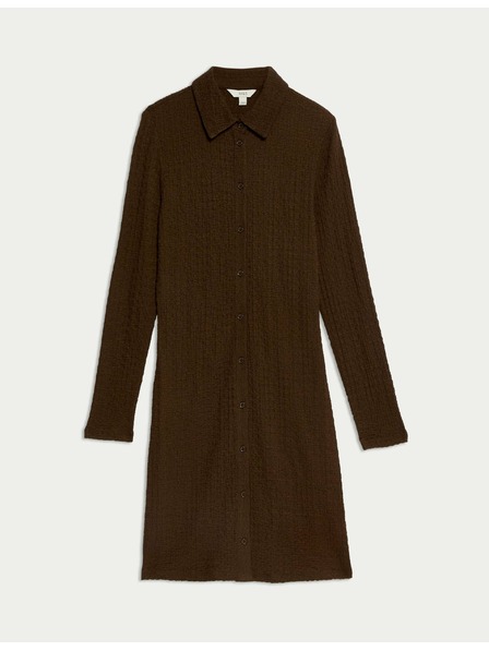 Marks & Spencer Texturované pouzdrové mini šaty s límečkem a zapínáním na knoflíky po celé délce Marks & Spencer hnědá