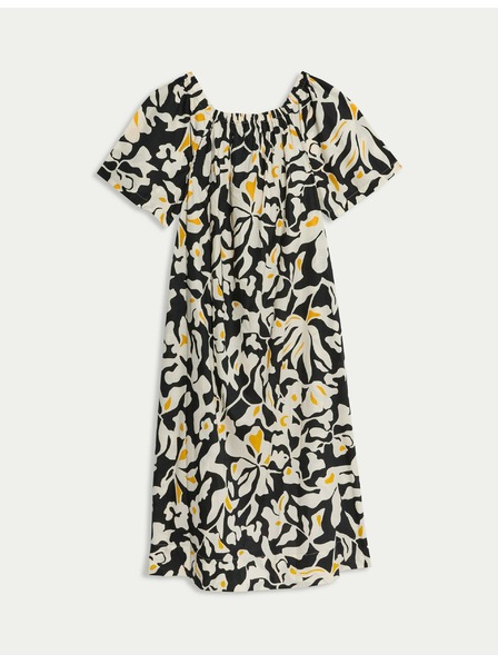 Marks & Spencer Midaxi šaty typu Bardot z čisté bavlny s potiskem Marks & Spencer žlutá