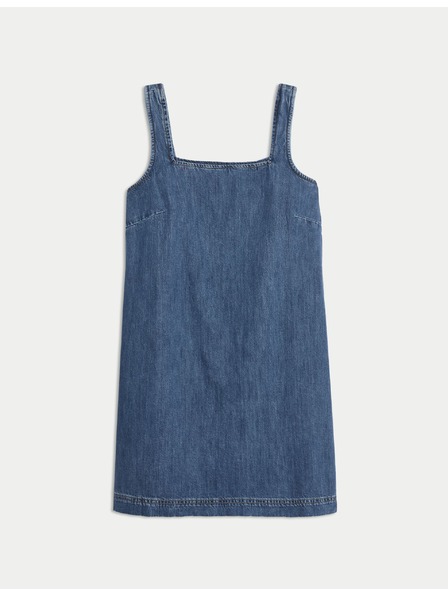 Marks & Spencer Splývavé denimové mini šaty z čisté bavlny Marks & Spencer námořnická modrá