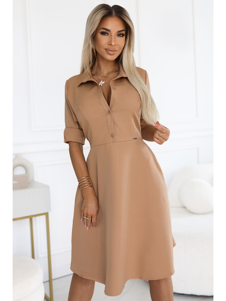 numoco Rozevláté košilové šaty s páskem - MOCHA MOUSSE