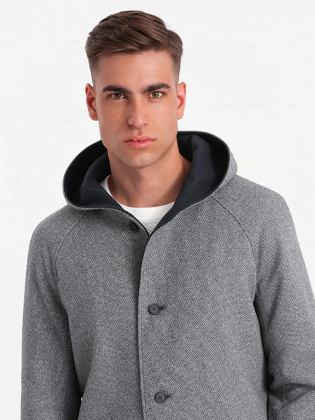 Ombre Clothing Pánský melanžový dlouhý kabát s kapucí Ombre Clothing