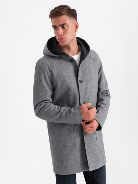 Ombre Clothing Pánský melanžový dlouhý kabát s kapucí Ombre Clothing