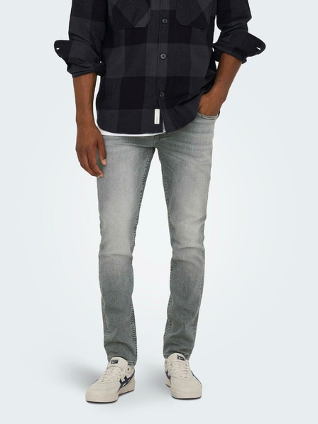 ONLY & SONS Světle šedé pánské slim fit džíny s vyšisovaným efektem ONLY & SONS Loom