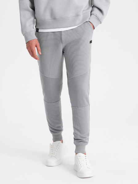 Ombre Clothing Pánské tepláky s vložkami z otomanské látky - šedé V5 OM-PASK-0127